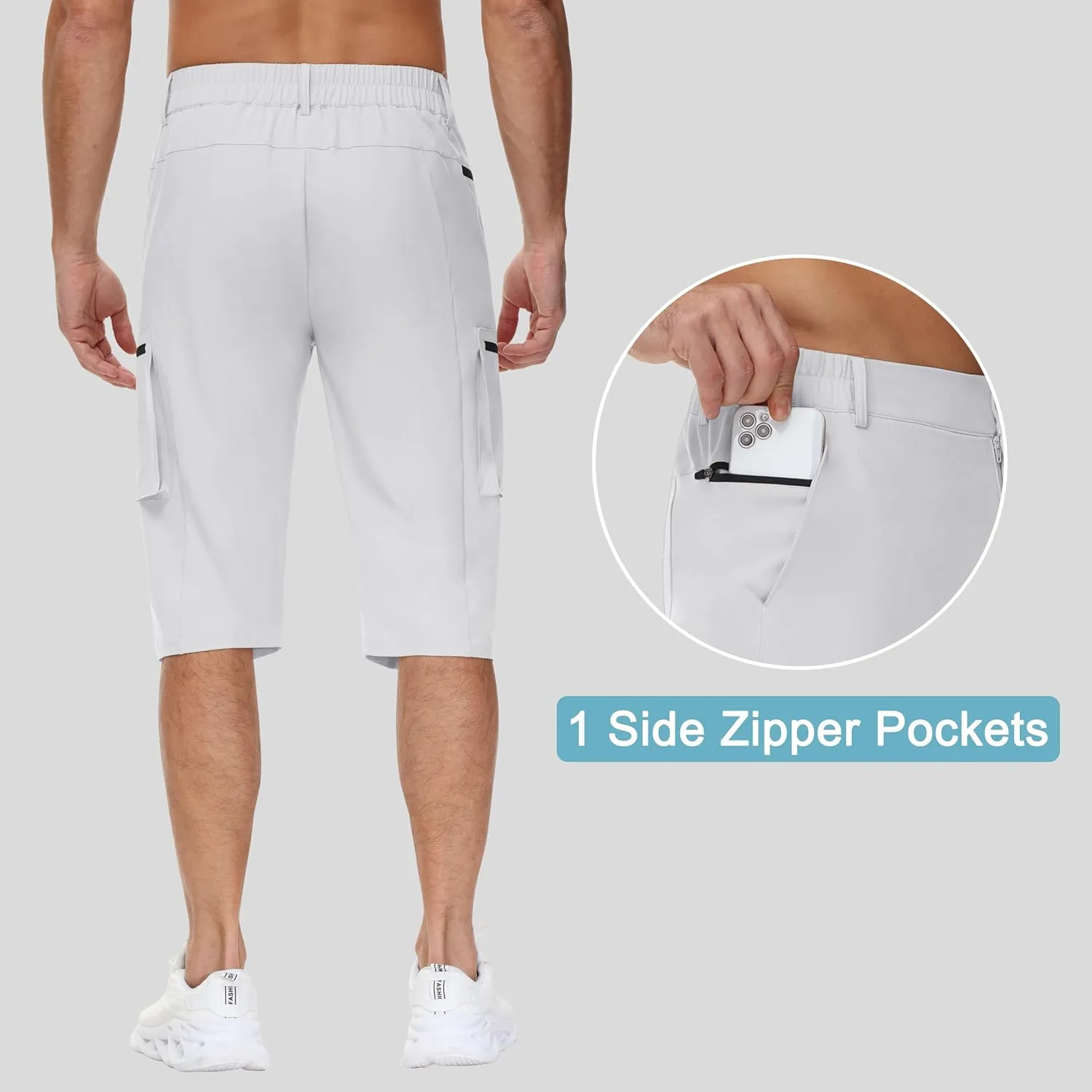 Men's 15" Long Shorts Below Knee Capri Hiking Casual Cargo Short Zippers Pockets Quick Dry Lightweight Water Resistant