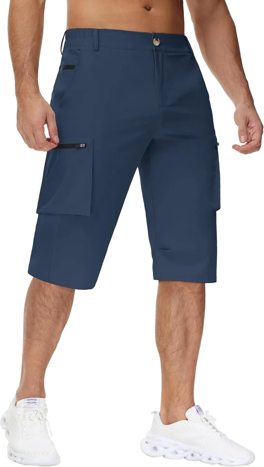 Men's 15" Long Shorts Below Knee Capri Hiking Casual Cargo Short Zippers Pockets Quick Dry Lightweight Water Resistant