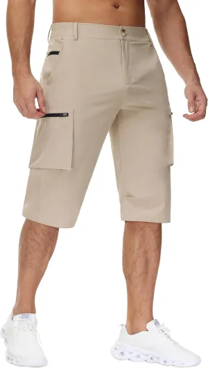 Men's 15" Long Shorts Below Knee Capri Hiking Casual Cargo Short Zippers Pockets Quick Dry Lightweight Water Resistant