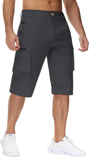 Men's 15" Long Shorts Below Knee Capri Hiking Casual Cargo Short Zippers Pockets Quick Dry Lightweight Water Resistant