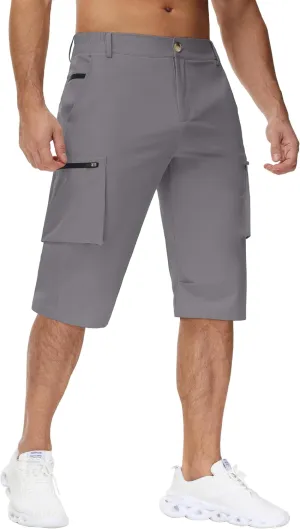 Men's 15" Long Shorts Below Knee Capri Hiking Casual Cargo Short Zippers Pockets Quick Dry Lightweight Water Resistant