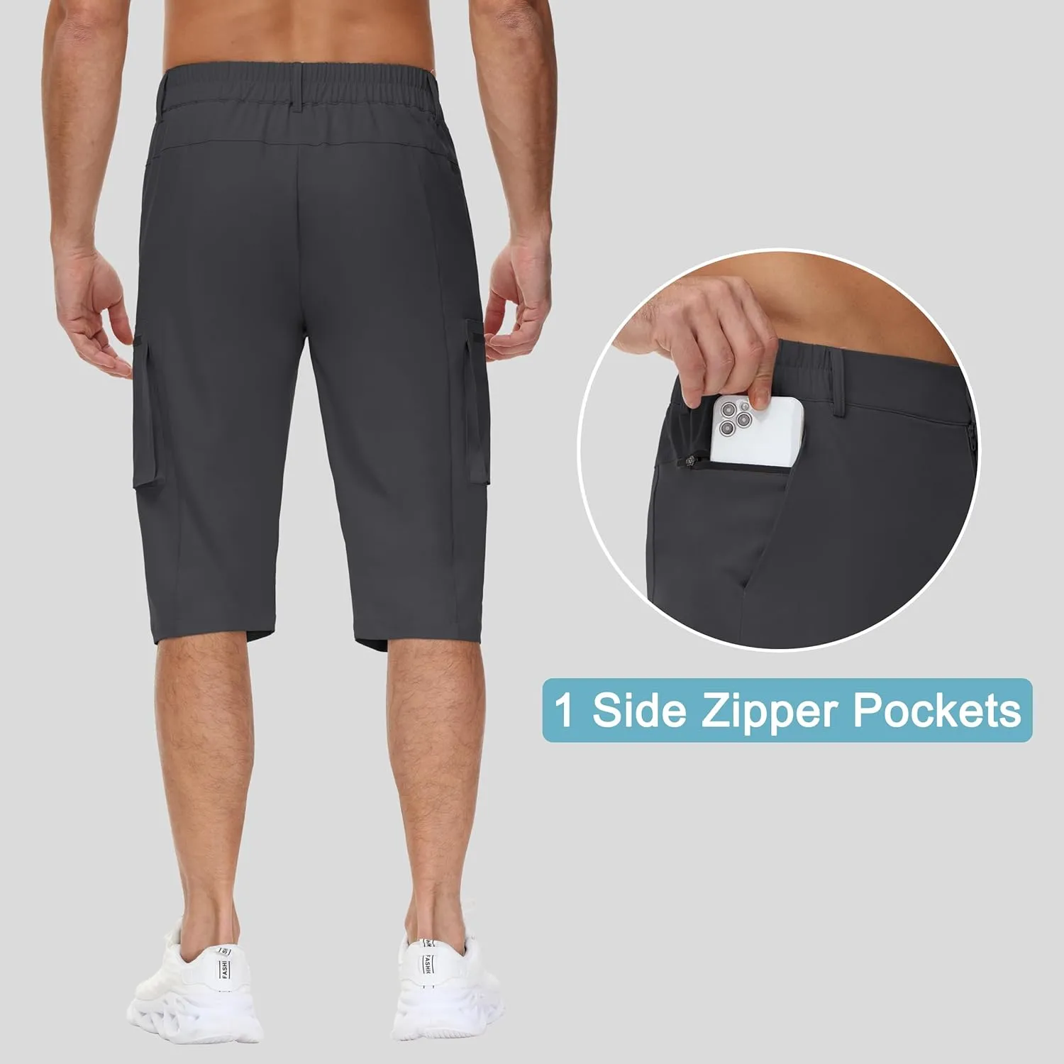 Men's 15" Long Shorts Below Knee Capri Hiking Casual Cargo Short Zippers Pockets Quick Dry Lightweight Water Resistant
