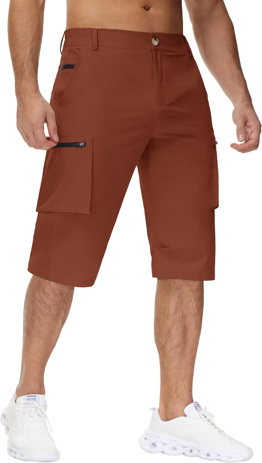 Men's 15" Long Shorts Below Knee Capri Hiking Casual Cargo Short Zippers Pockets Quick Dry Lightweight Water Resistant
