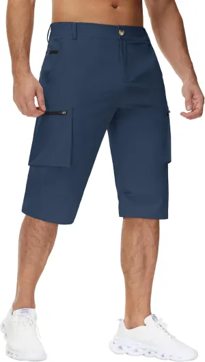 Men's 15" Long Shorts Below Knee Capri Hiking Casual Cargo Short Zippers Pockets Quick Dry Lightweight Water Resistant