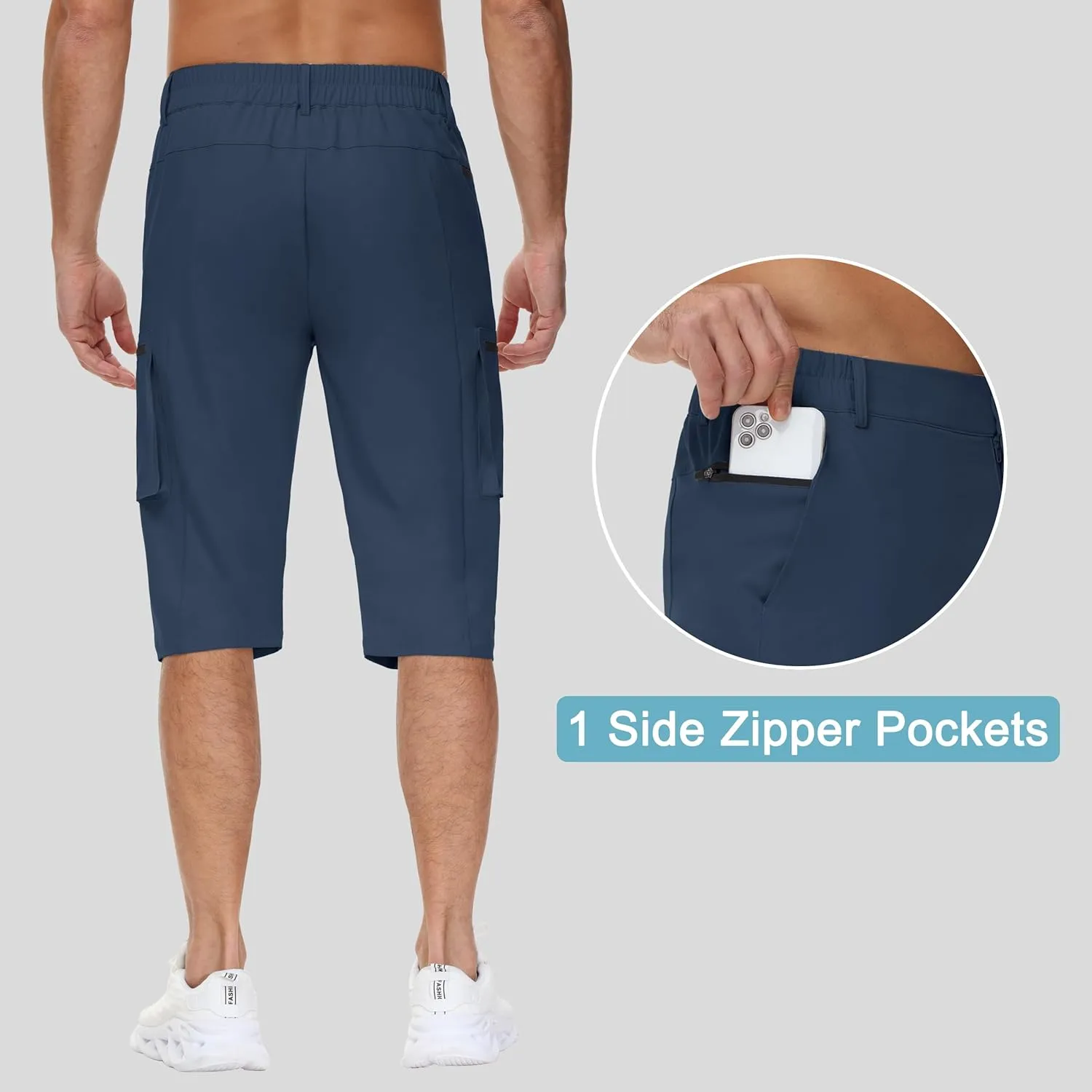 Men's 15" Long Shorts Below Knee Capri Hiking Casual Cargo Short Zippers Pockets Quick Dry Lightweight Water Resistant