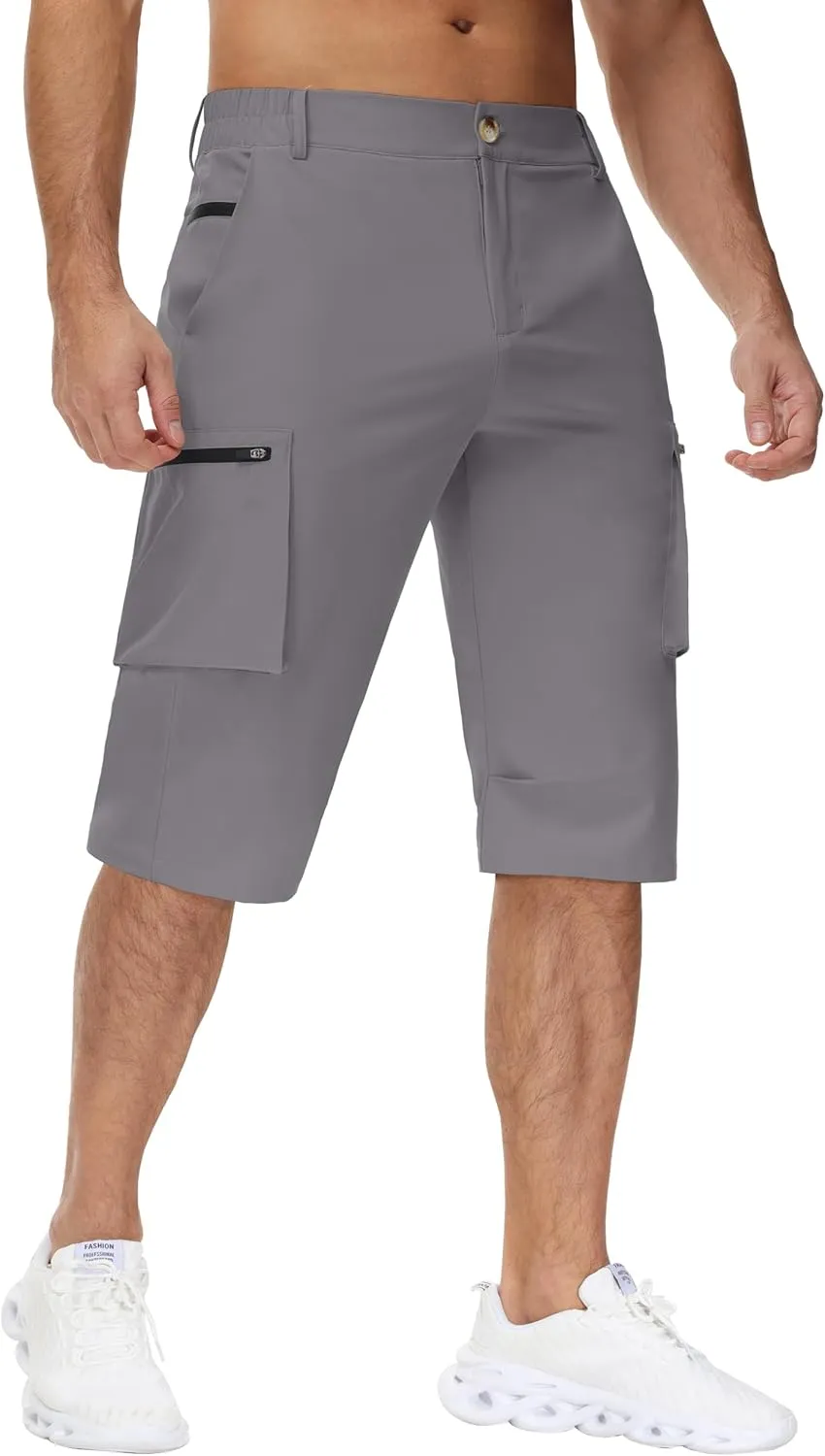 Men's 15" Long Shorts Below Knee Capri Hiking Casual Cargo Short Zippers Pockets Quick Dry Lightweight Water Resistant