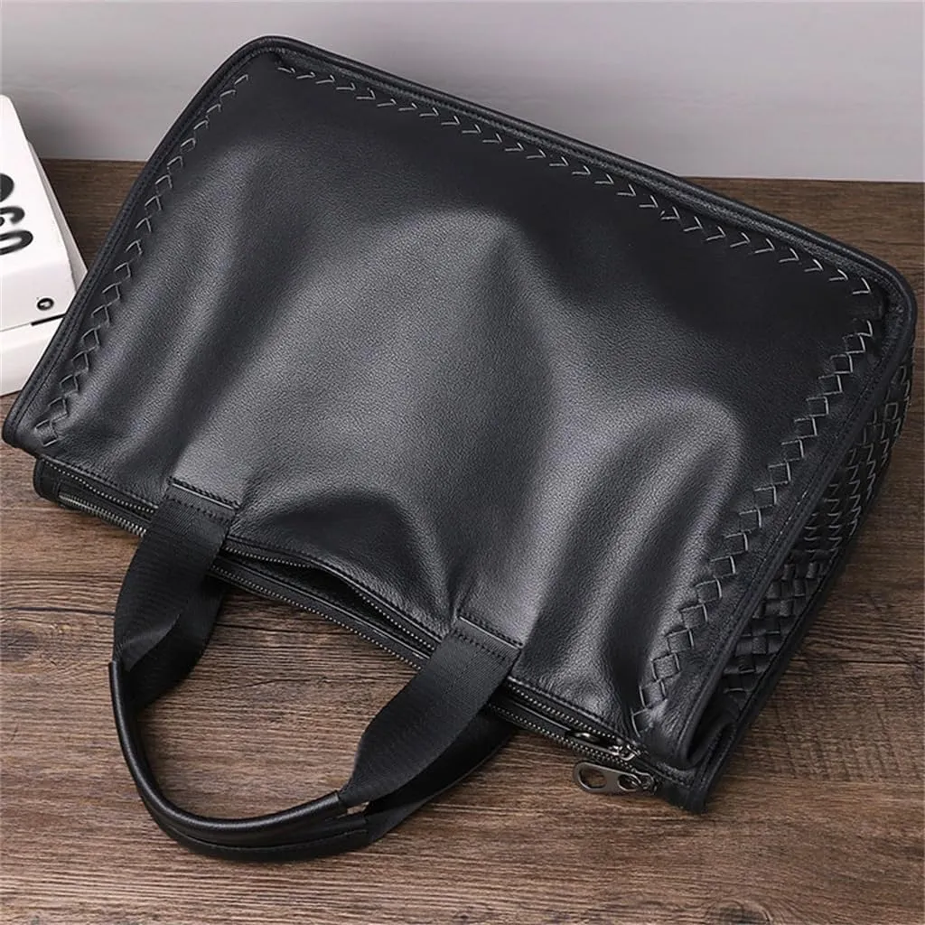 Men's Bag Business Shoulder Men's Handbag Computer Bag Briefcase Woven Crossbody Bag Men's Leather Bag