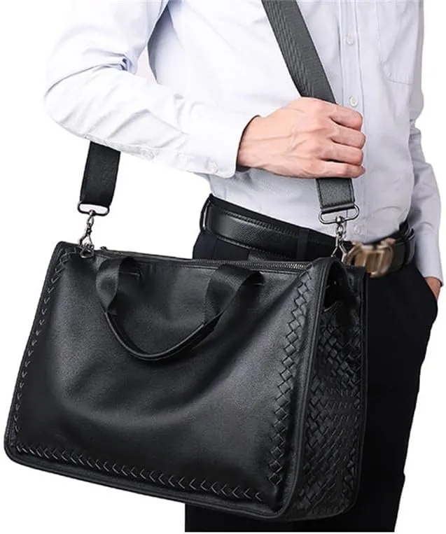 Men's Bag Business Shoulder Men's Handbag Computer Bag Briefcase Woven Crossbody Bag Men's Leather Bag