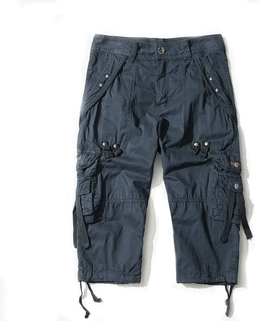 Mens Cargo Shorts 3/4 Relaxed Fit Below Knee Capri Cargo Pants Cotton