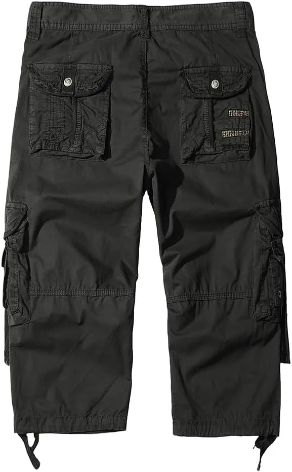 Mens Cargo Shorts 3/4 Relaxed Fit Below Knee Capri Cargo Pants Cotton