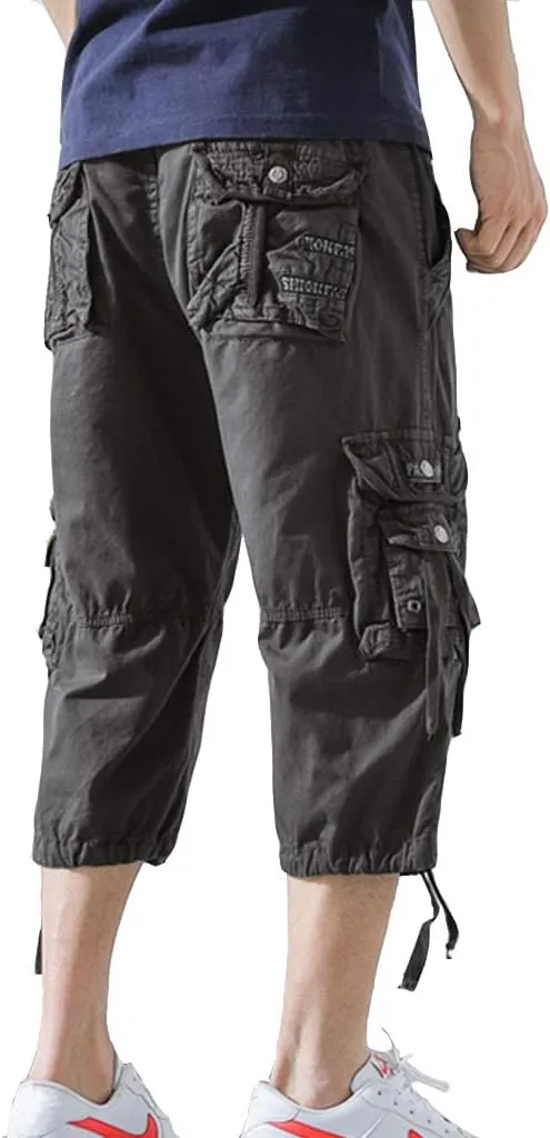 Mens Cargo Shorts 3/4 Relaxed Fit Below Knee Capri Cargo Pants Cotton