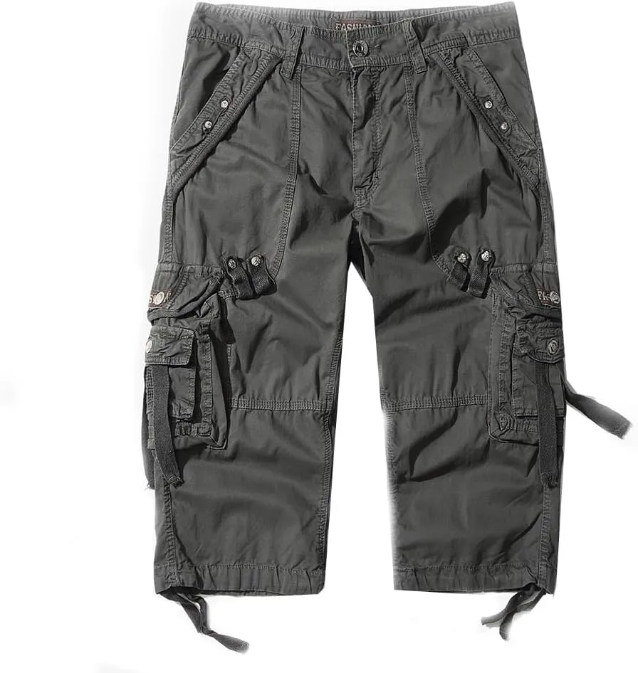 Mens Cargo Shorts 3/4 Relaxed Fit Below Knee Capri Cargo Pants Cotton