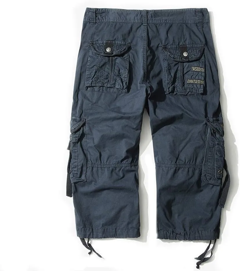 Mens Cargo Shorts 3/4 Relaxed Fit Below Knee Capri Cargo Pants Cotton