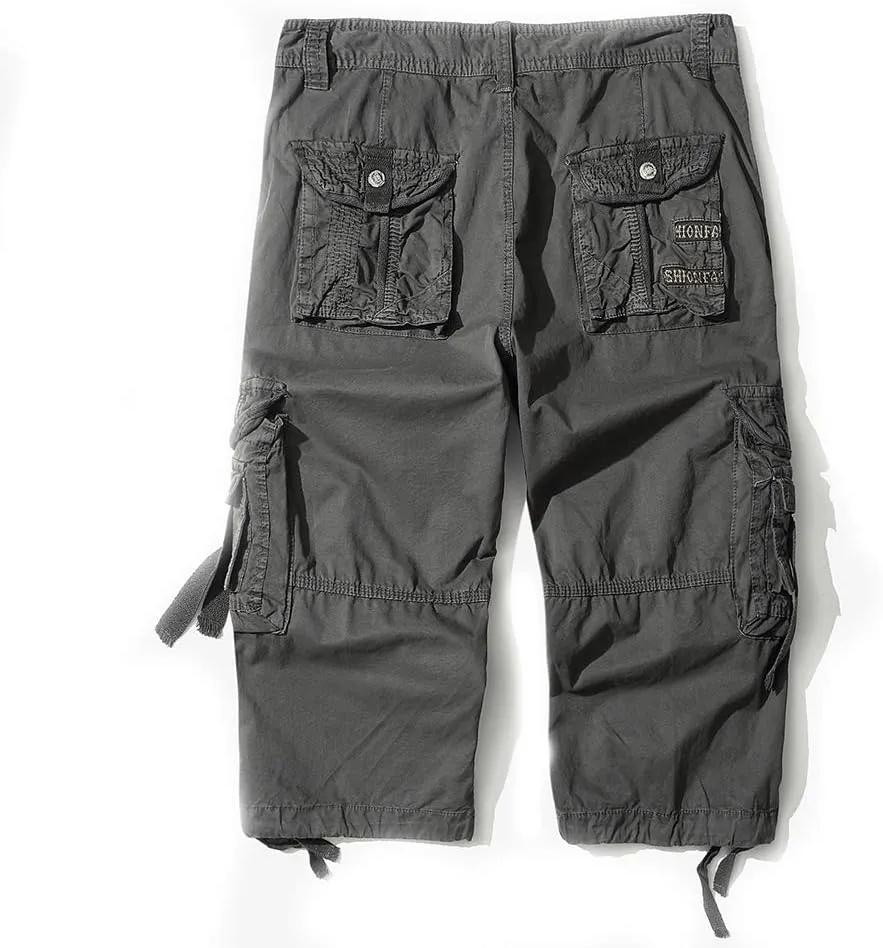 Mens Cargo Shorts 3/4 Relaxed Fit Below Knee Capri Cargo Pants Cotton