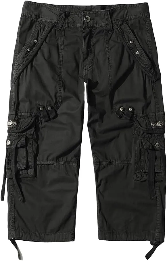 Mens Cargo Shorts 3/4 Relaxed Fit Below Knee Capri Cargo Pants Cotton