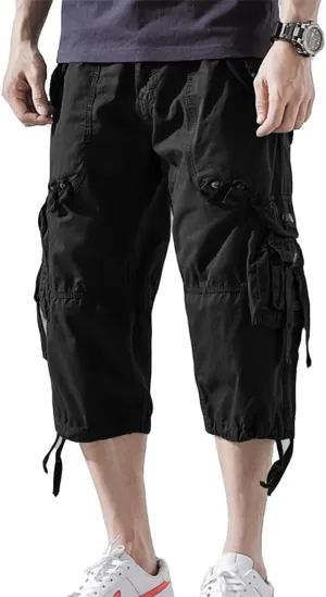 Mens Cargo Shorts 3/4 Relaxed Fit Below Knee Capri Cargo Pants Cotton
