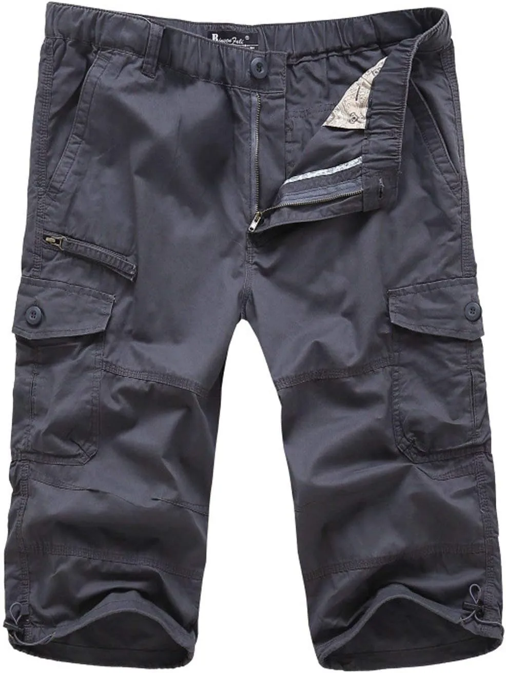 Men's Casual Cargo Shorts 16" Inseam Below Knee Multi Pocket 3/4 Capri Long Shorts Twill Relaxed Fit Pants