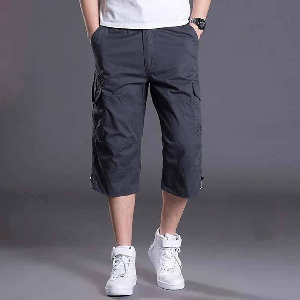 Men's Casual Cargo Shorts 16" Inseam Below Knee Multi Pocket 3/4 Capri Long Shorts Twill Relaxed Fit Pants