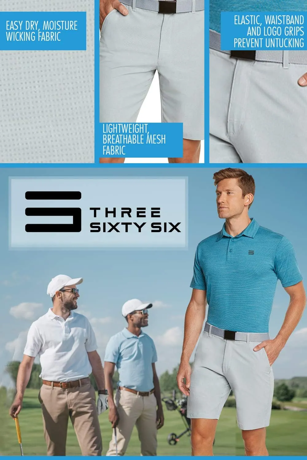 Mens Dry Fit Golf Shorts 10 in Inseam - Quick Dry Casual Chinos w/Elastic Waist