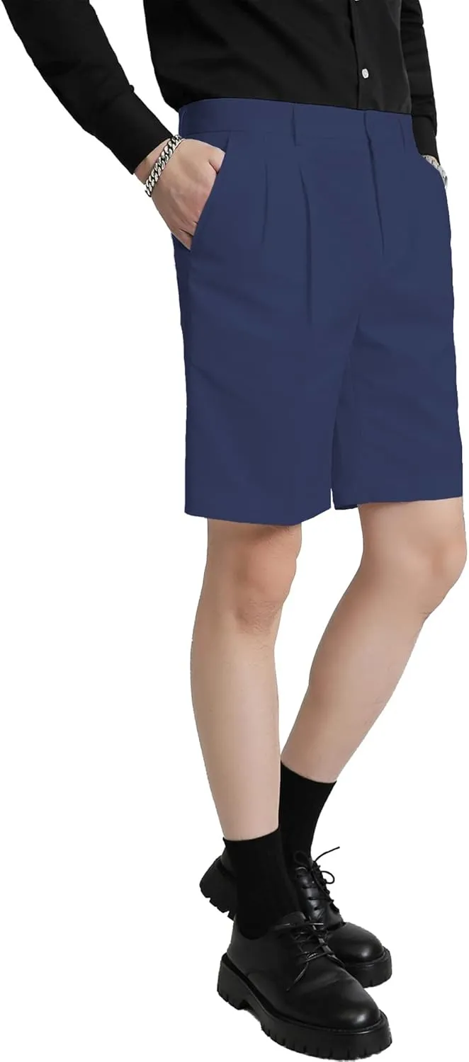 Men's Flat Front Pleat Dress Shorts for Golf, Casual and Formal Wear 9" Inseam