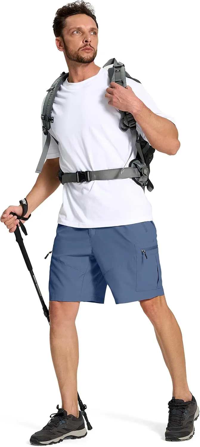 Mens Hiking Cargo Shorts with 6 Zipper Pockets 9" Quick-Dry Lightweight Short for Golf Casual Fishing