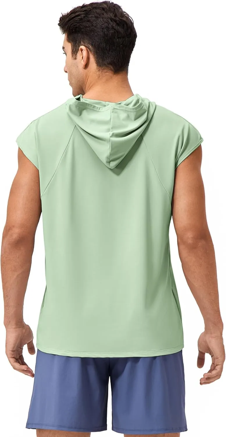 Men's Hooded Tank Tops Summer Sleeveless Workout Gym Hoodies Athletic Bodybuilding Muscle Cut Off Sports T Shirts