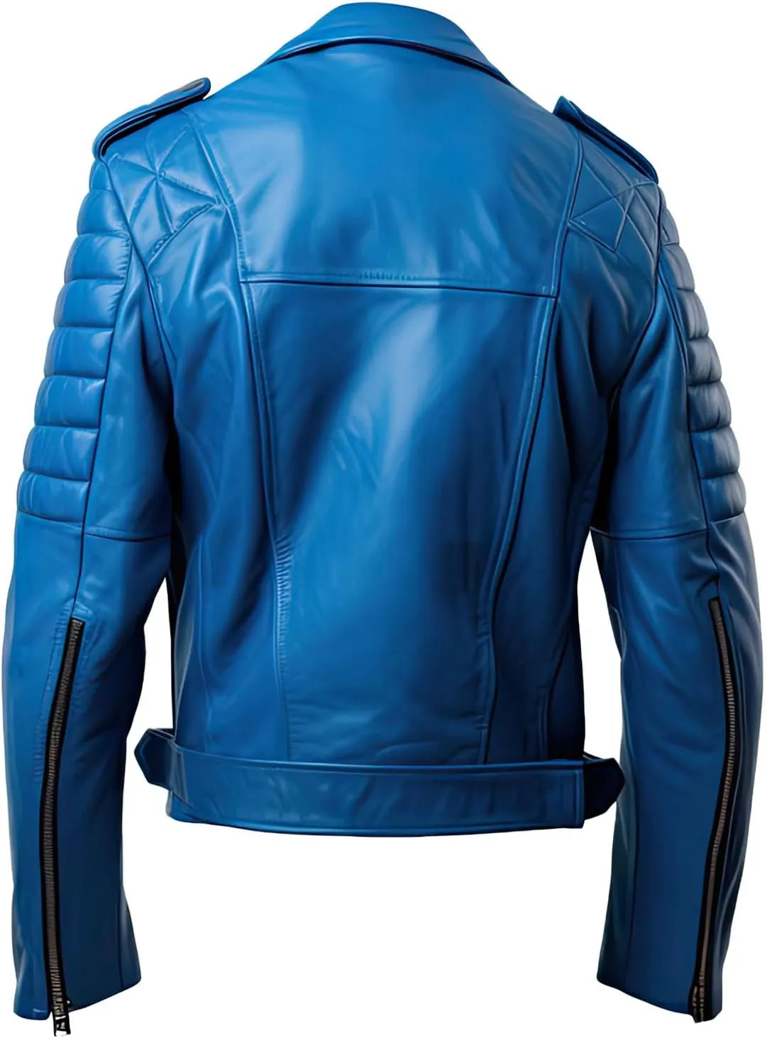 Mens Royal Blue Genuine Sheepskin Notch Lapel Collar Biker Rider Outfit Asymmetric Crossover Slim Fit Leather Jacket