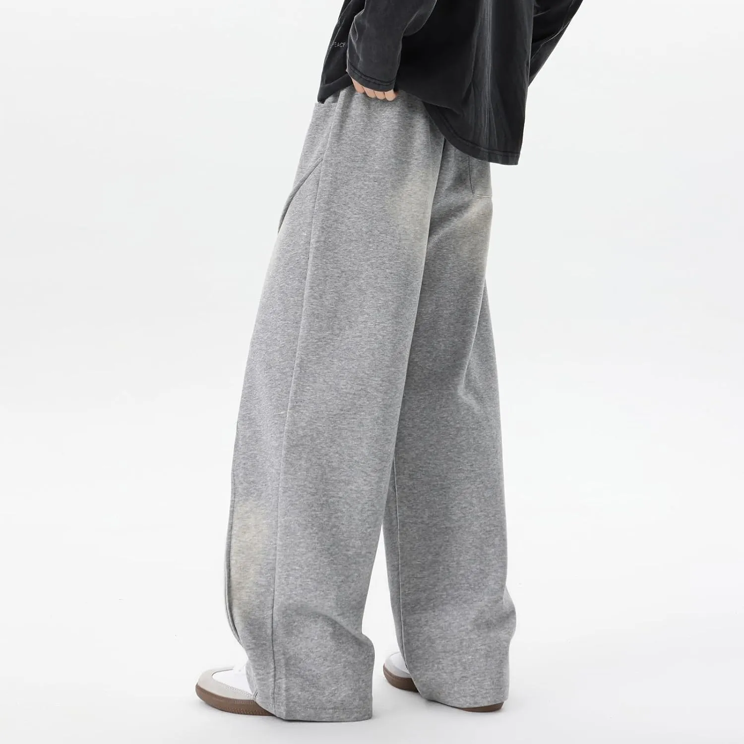 Men's Teen Y2k Baggy Wide Leg Sweatpants Acid Wash Loose Drawstring Elastic Waist Track Pants with Pockets