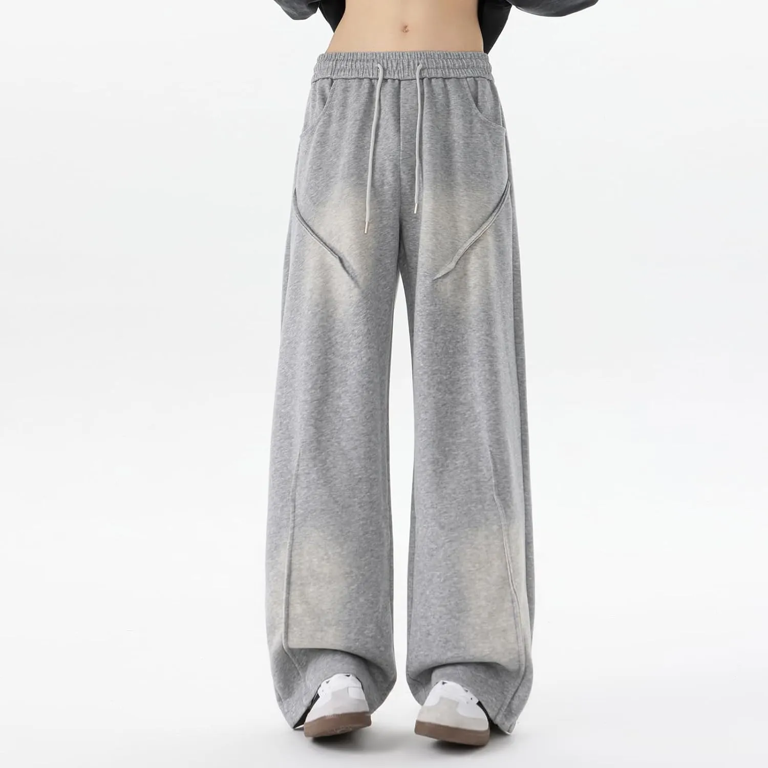 Men's Teen Y2k Baggy Wide Leg Sweatpants Acid Wash Loose Drawstring Elastic Waist Track Pants with Pockets