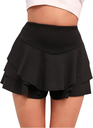 Milumia Women's High Waisted Skorts Ruffle Hem Tiered Layered Skirt Shorts
