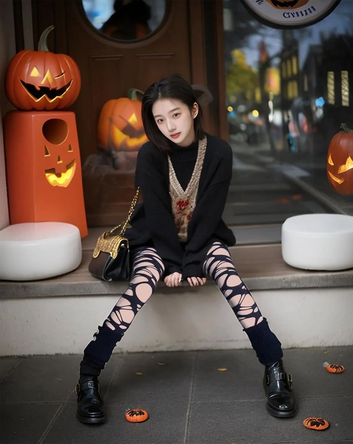 Mingnos Women's Ripped Tights Punk Goth Distressed Leggings Irregular Fishnet Stockings Y2K Ragged Pantyhose Hosiery