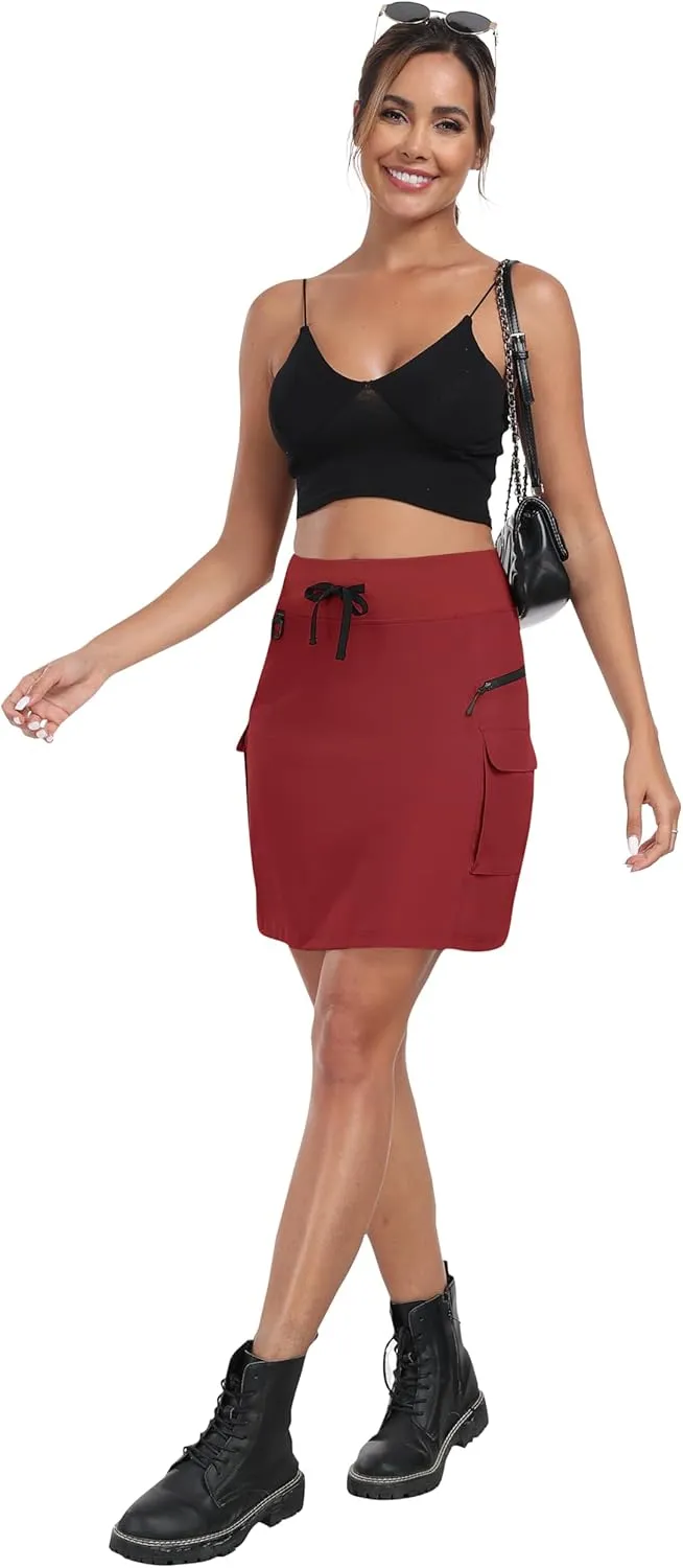 MoFiz Women's 18" Hiking Cargo Skort Athletic Skirt High Waist Golf Dressy Casual Sport Quick Dry Skirt with Zipper Pockets