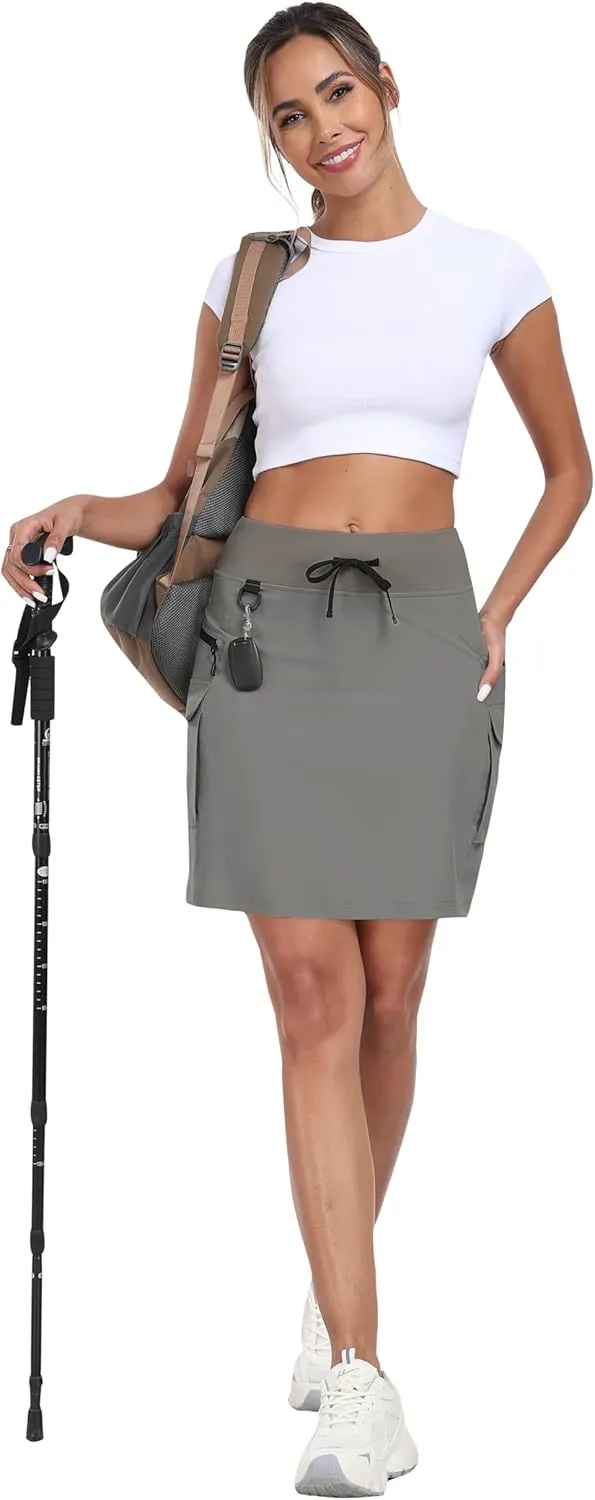 MoFiz Women's 18" Hiking Cargo Skort Athletic Skirt High Waist Golf Dressy Casual Sport Quick Dry Skirt with Zipper Pockets