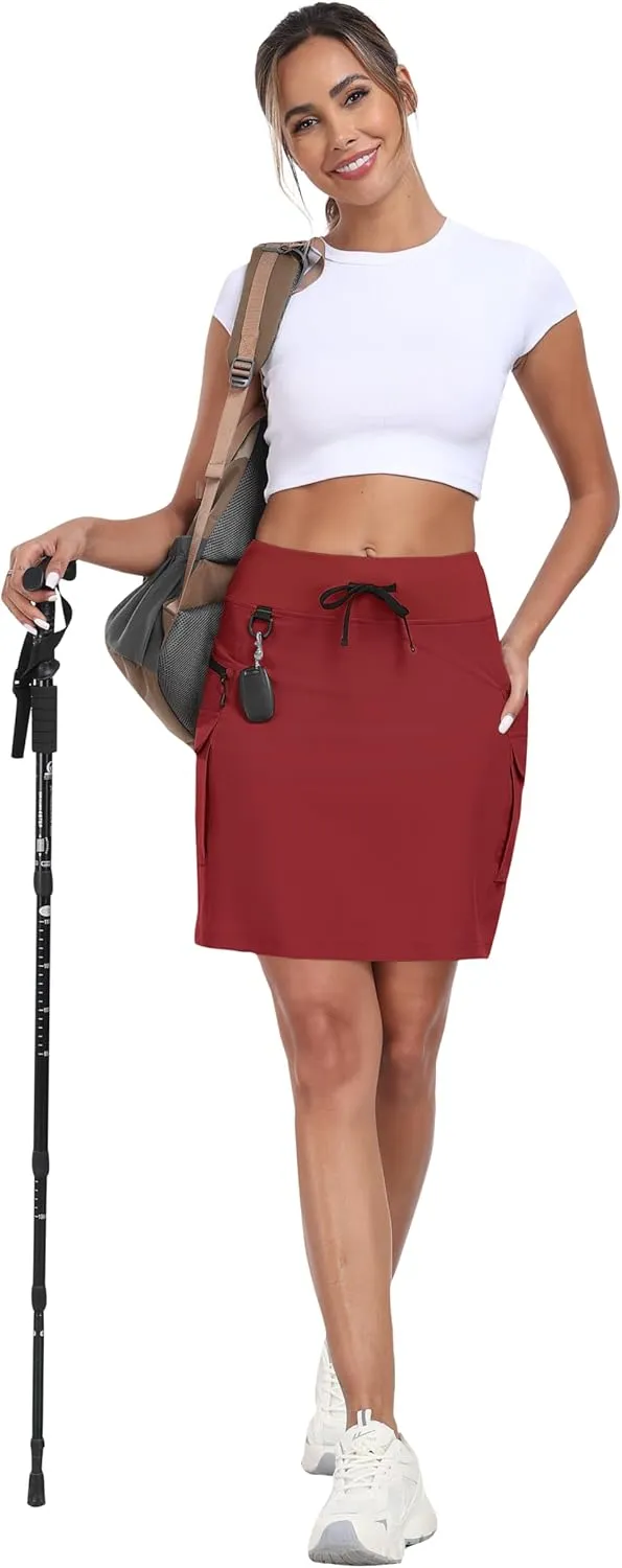 MoFiz Women's 18" Hiking Cargo Skort Athletic Skirt High Waist Golf Dressy Casual Sport Quick Dry Skirt with Zipper Pockets