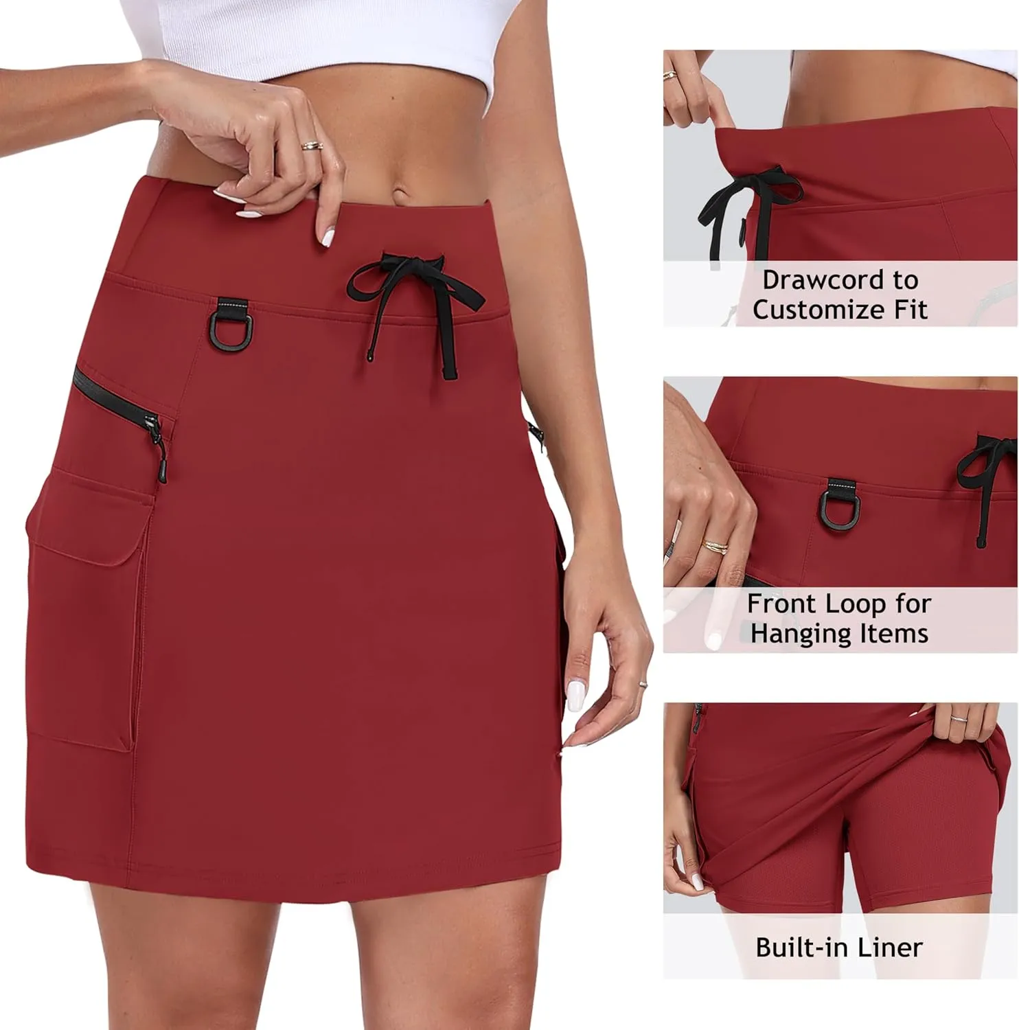 MoFiz Women's 18" Hiking Cargo Skort Athletic Skirt High Waist Golf Dressy Casual Sport Quick Dry Skirt with Zipper Pockets