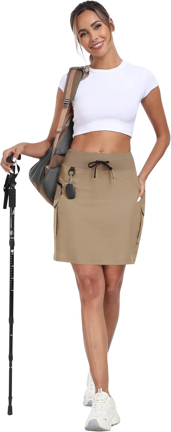MoFiz Women's 18" Hiking Cargo Skort Athletic Skirt High Waist Golf Dressy Casual Sport Quick Dry Skirt with Zipper Pockets