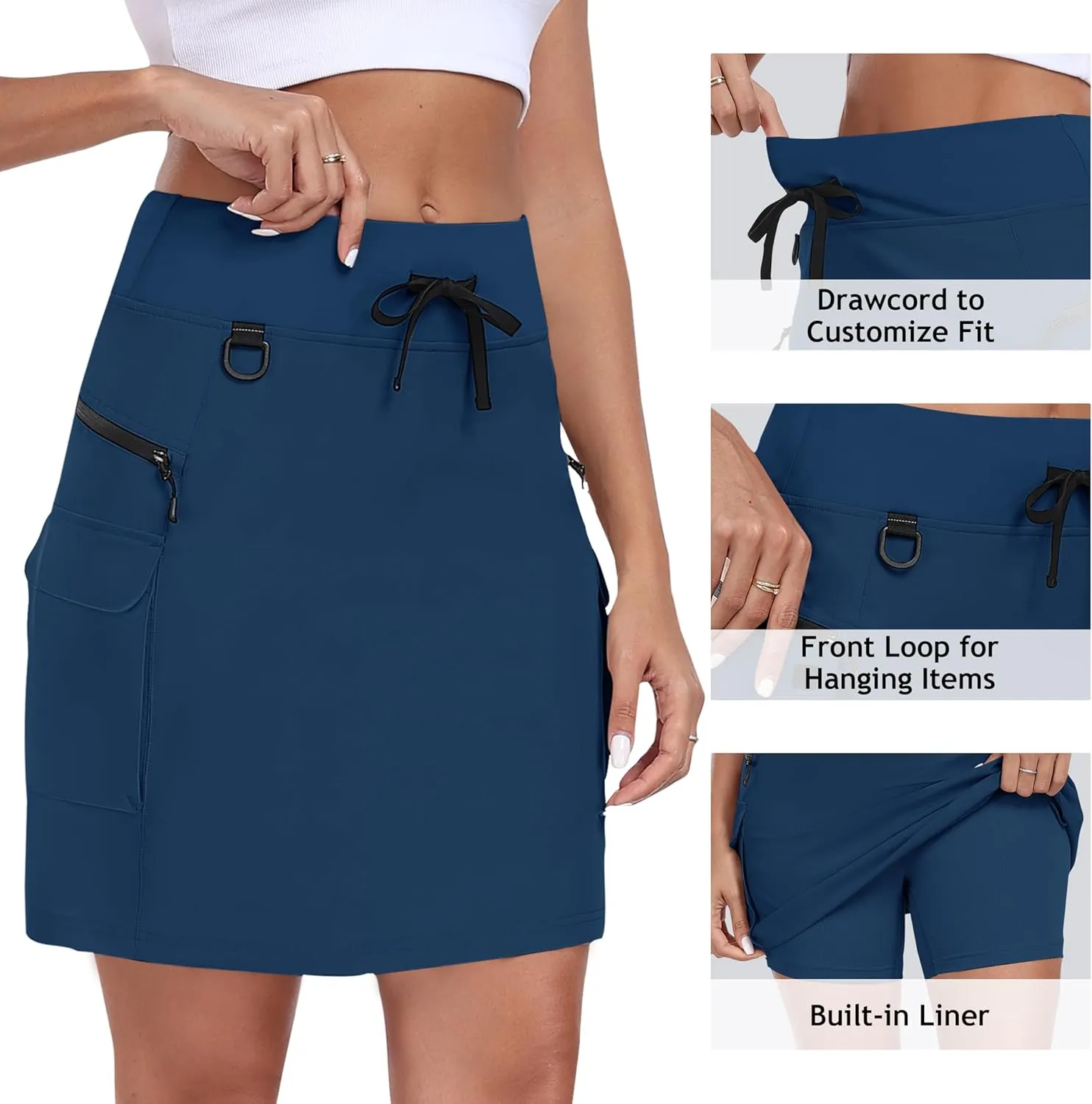 MoFiz Women's 18" Hiking Cargo Skort Athletic Skirt High Waist Golf Dressy Casual Sport Quick Dry Skirt with Zipper Pockets