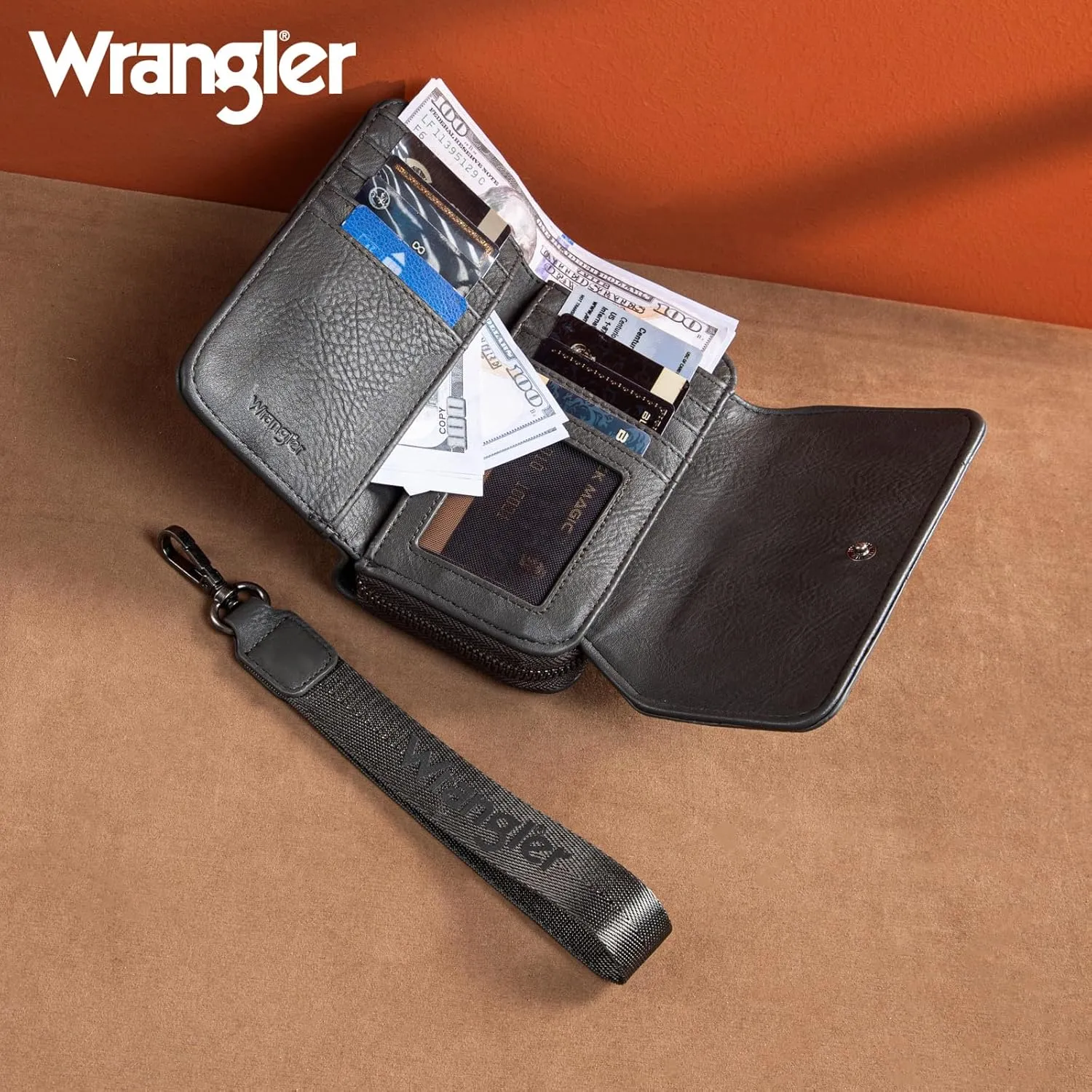 Montana West X Wrangler Wallet Purse for Women Minimalist Wristlet Wallet with RFID Blocking Credit Card Holder