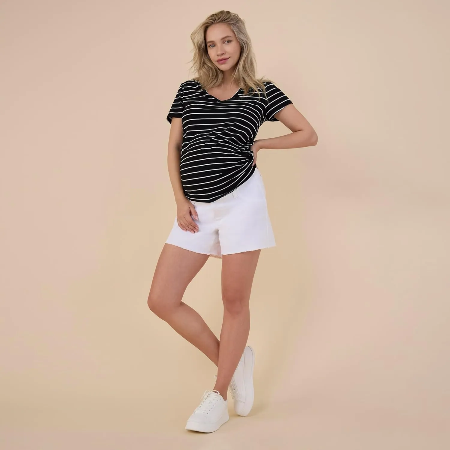 Motherhood Maternity Women's Under The Belly Cutoff Denim Pregnancy Short