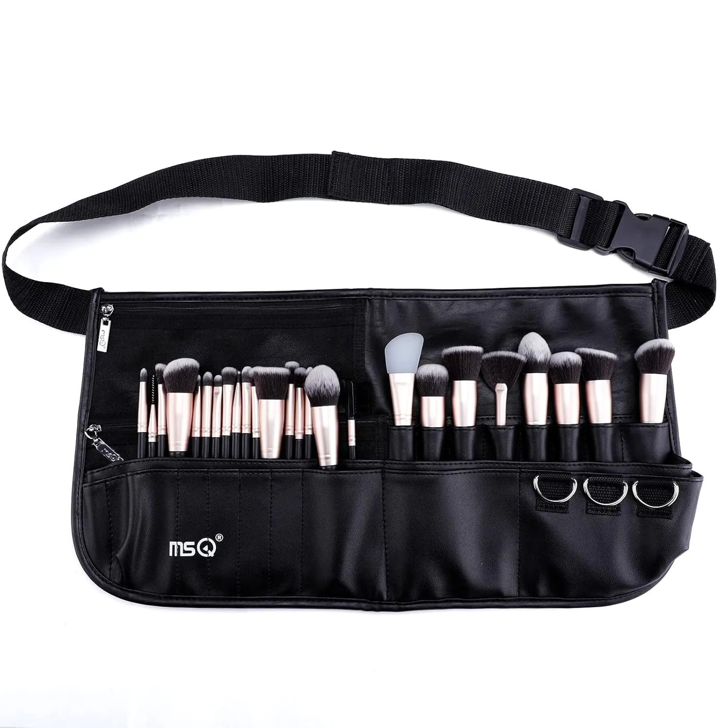 MSQ Makeup Brush Bag with Belt Cosmetic Brush Pouch Holder Organizer Multi Pocket Apron Pack with Adjustable Artist Belt Strap Large Capacity Great for Artist/Fashion Stylist (Brush Not Included)