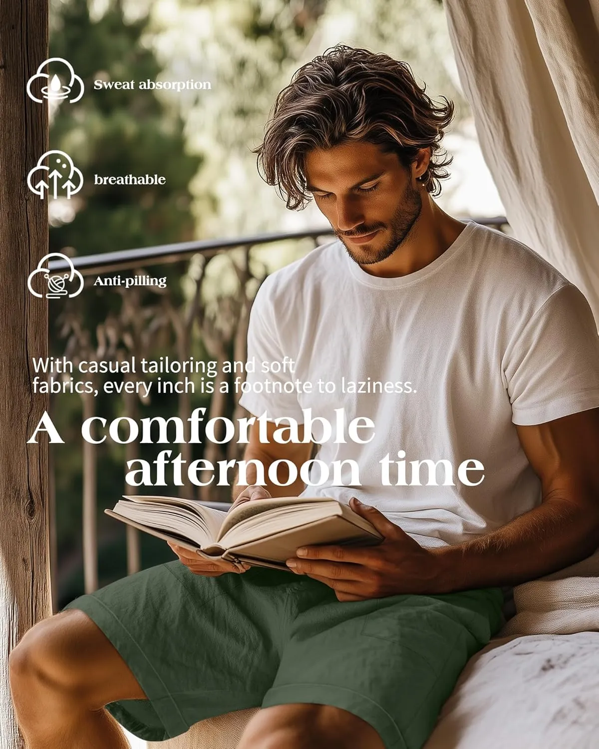 Neer 2 Pack Men's Cotton Linen Bermuda Flat Front Shorts, 7" Casual Elastic Waist Drawstring Summer Beach Shorts with Pockets