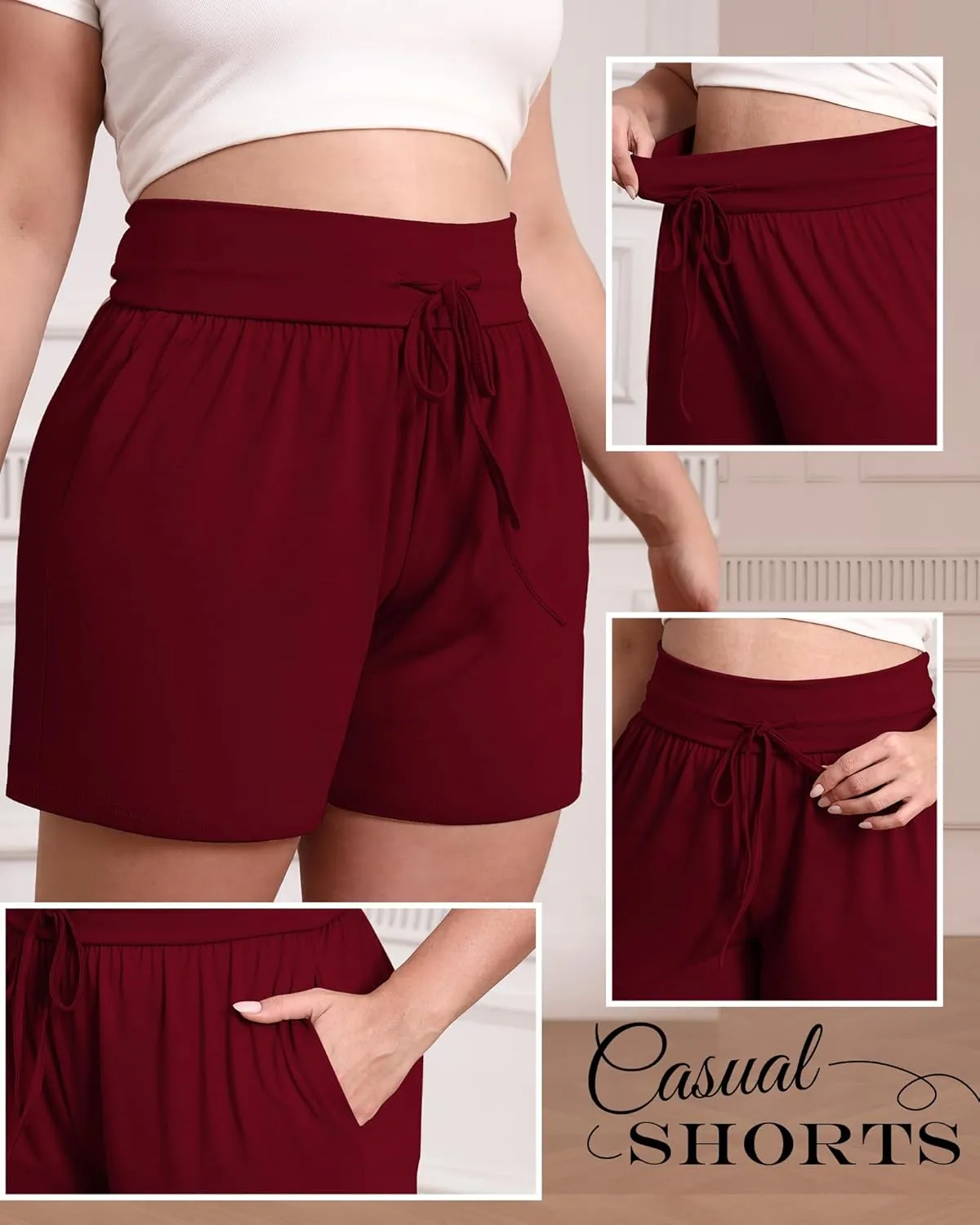Neer 3 Pack Women's Plus Size Sweat Shorts, Cotton Drawstring Lounge Shorts Casual Summer Lightweight Soft Short with Pockets
