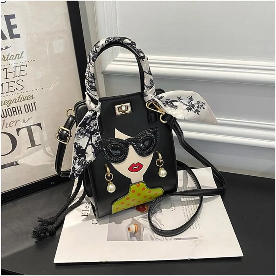 Novelty Unique 3D Lady Face PU Leather Top Handle Satchel Handbags for Women Funky Tote Purse Hobo Crossbody Shoulder bags