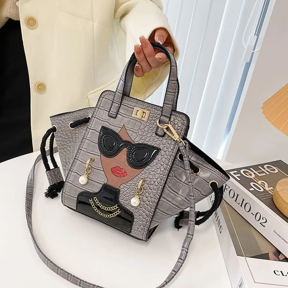 Novelty Unique 3D Lady Face PU Leather Top Handle Satchel Handbags for Women Funky Tote Purse Hobo Crossbody Shoulder bags