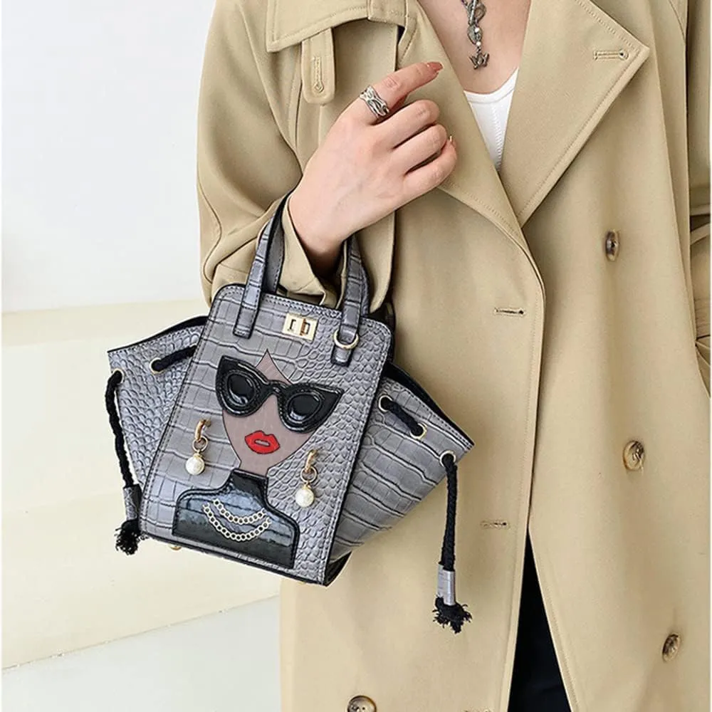 Novelty Unique 3D Lady Face PU Leather Top Handle Satchel Handbags for Women Funky Tote Purse Hobo Crossbody Shoulder bags
