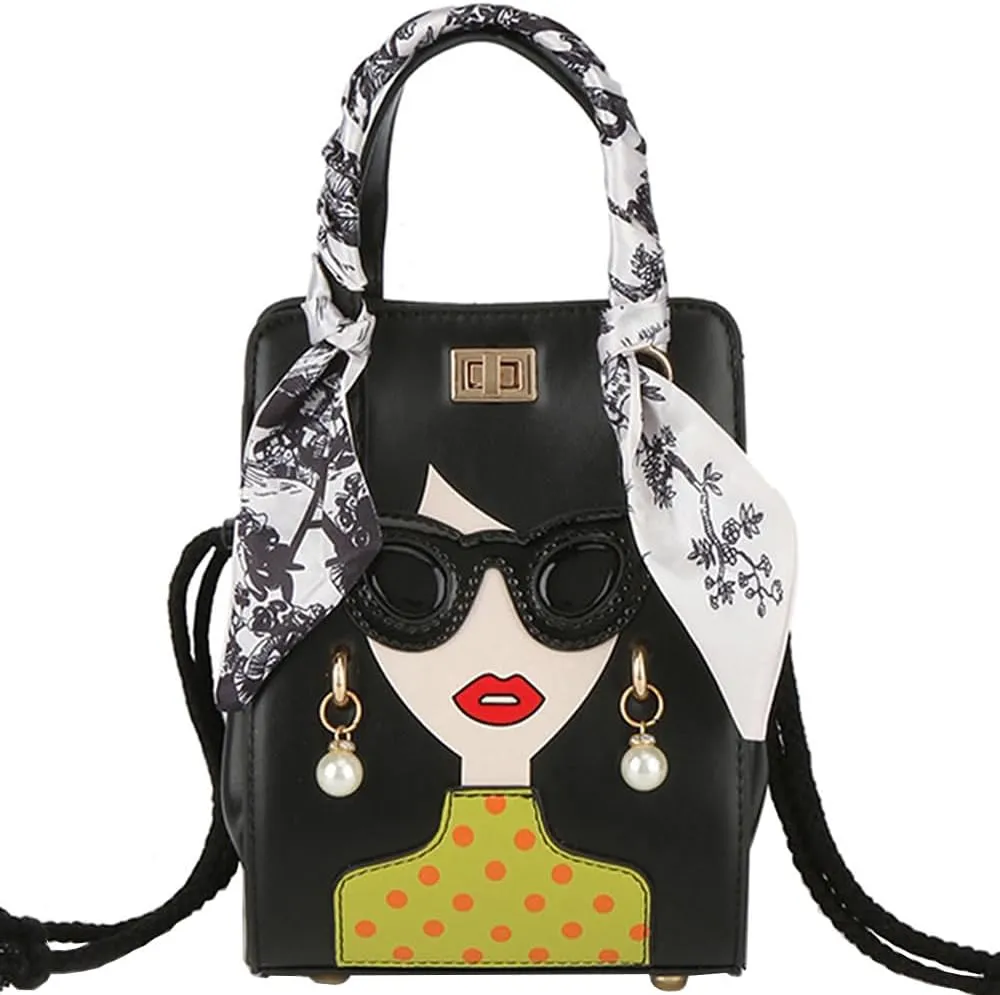 Novelty Unique 3D Lady Face PU Leather Top Handle Satchel Handbags for Women Funky Tote Purse Hobo Crossbody Shoulder bags