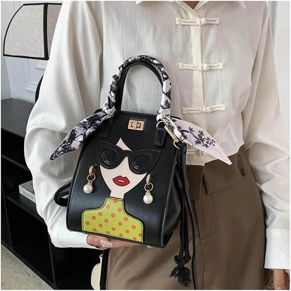 Novelty Unique 3D Lady Face PU Leather Top Handle Satchel Handbags for Women Funky Tote Purse Hobo Crossbody Shoulder bags