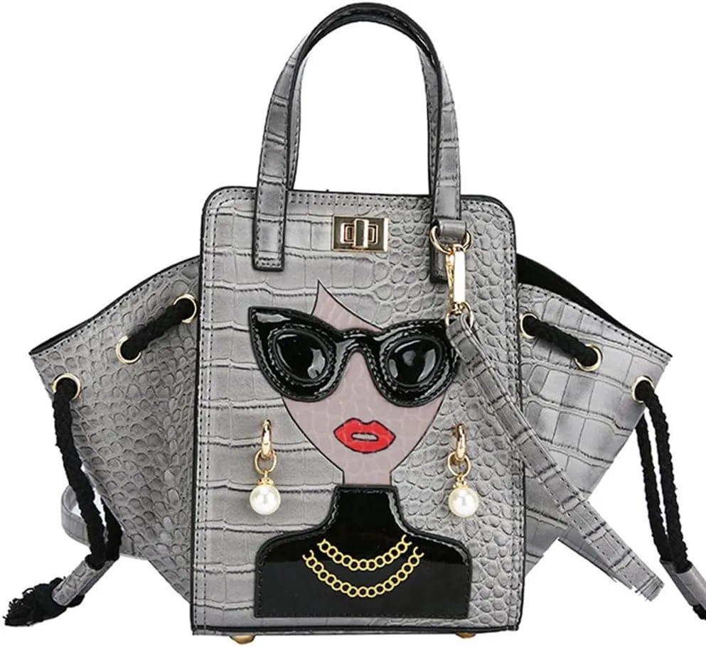 Novelty Unique 3D Lady Face PU Leather Top Handle Satchel Handbags for Women Funky Tote Purse Hobo Crossbody Shoulder bags