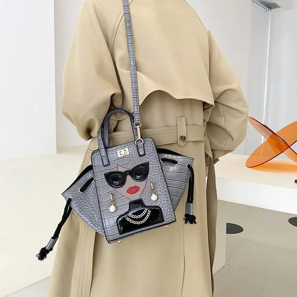 Novelty Unique 3D Lady Face PU Leather Top Handle Satchel Handbags for Women Funky Tote Purse Hobo Crossbody Shoulder bags