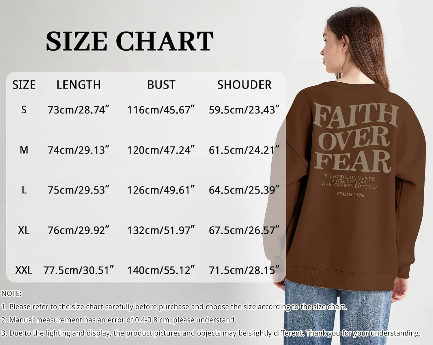 Oversized Christian Sweatshirt Women Faith Over Fear Sweater Christian Religious Sayings Pullover Long Sleeve Shirt